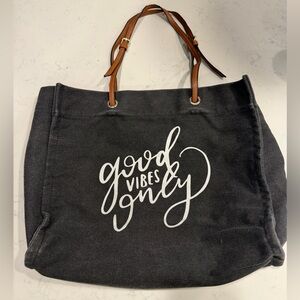 Good Vibes Only Gray Canvas Tote Bag Large Graphic Shoulder Bag